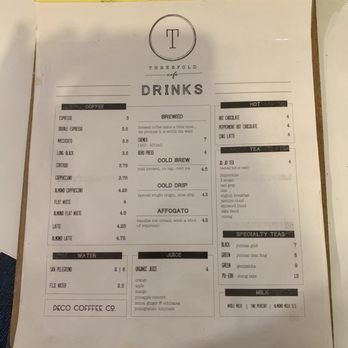 Threefold Cafe - Drinks menu. - Breakfast & Brunch Near Me - Coral Gables, Florida Threefold Cafe - Drinks menu. - Breakfast & Brunch Near Me - Coral Gables, Florida