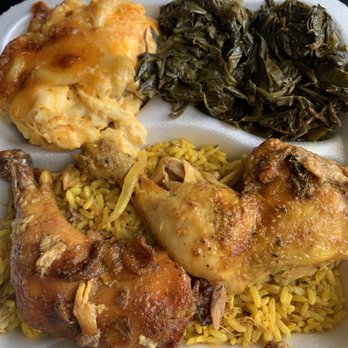 Blue Flame - Large: Baked Chicken, Mac and Cheese, Yellow Rice and Collard Greens - Soul Food Near Me - Tampa, Florida
