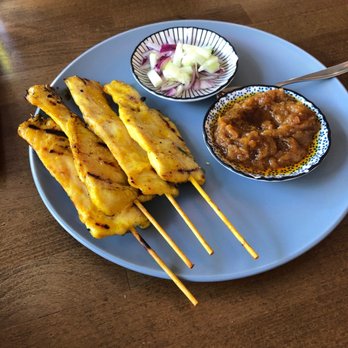 Thai Table - Chicken Satay. Smells like fresh grilled. Peanuts sauce is a bit separates but yummy. Taste is moist and perfect! - Thai Near Me - Berkeley, California Thai Table - Chicken Satay. Smells like fresh grilled. Peanuts sauce is a bit separates but yummy. Taste is moist and perfect! - Thai Near Me - Berkeley, California