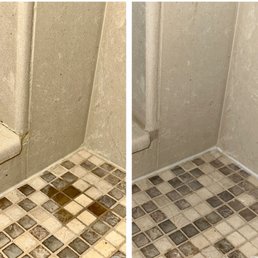 Master bath shower with well worn caulk replaced and filled. Master bath shower with well worn caulk replaced and filled.