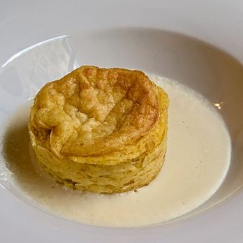 Osteria Nuova - May 16, 2023; Polenta flan with two-milk cheese and leek cream (€10). - Piemonte Near Me - Torino, TO