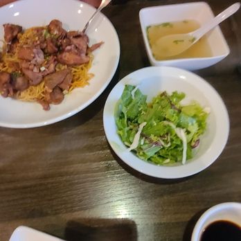 Saigon Kitchen - Sweet Pork garlic noodles came with a side salad and soup! - Vietnamese Near Me - Surprise, Arizona Saigon Kitchen - Sweet Pork garlic noodles came with a side salad and soup! - Vietnamese Near Me - Surprise, Arizona