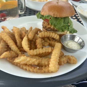 Bridges Restaurant - Crab cake sandwich and fries - YUM! - Bars Near Me - Grasonville, Maryland