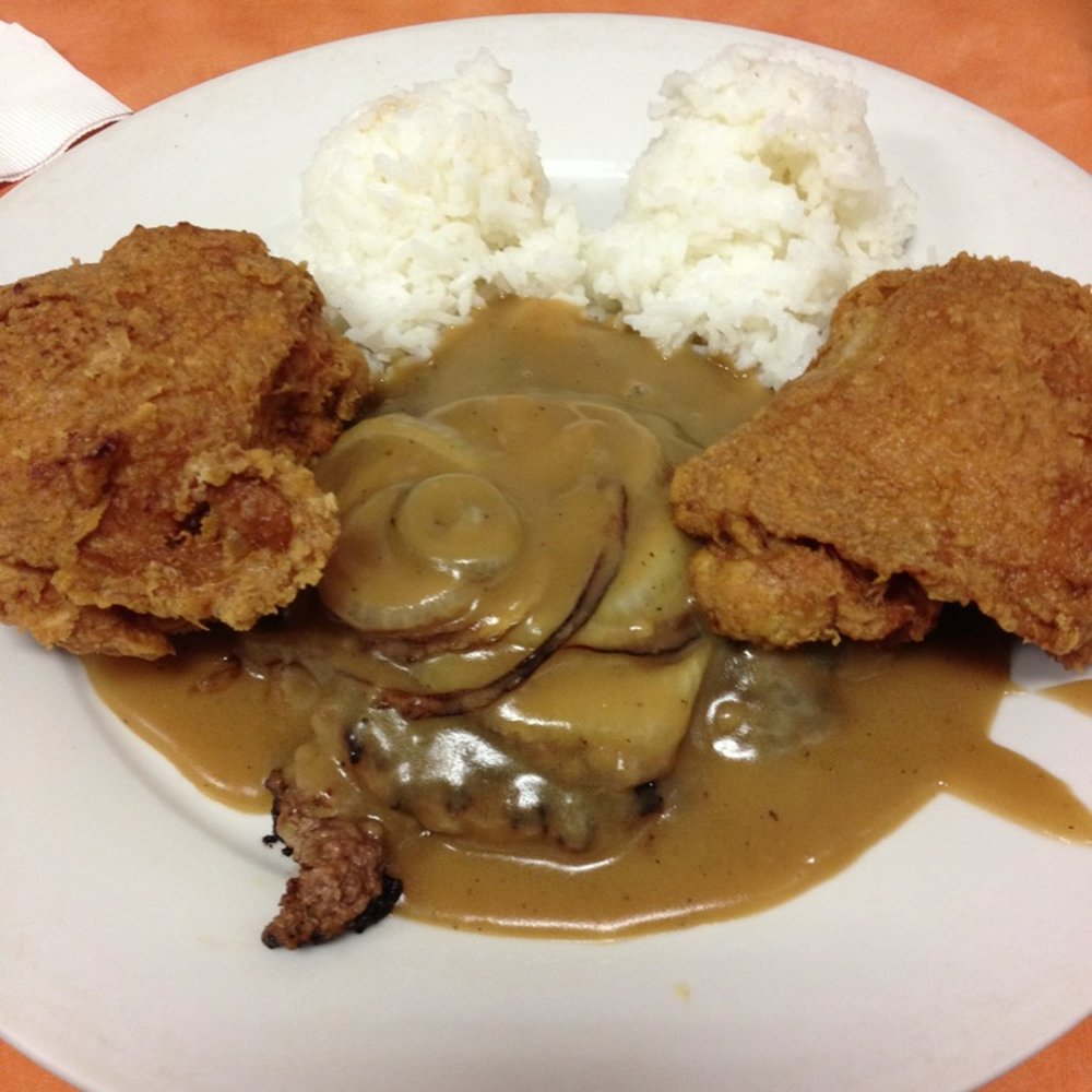 Ray's Café - Hamburger steak & chicken combo $8 - American Near Me - Honolulu, Hawaii Ray's Café - Hamburger steak & chicken combo $8 - American Near Me - Honolulu, Hawaii