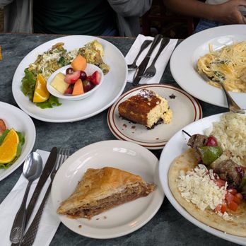 Costa's Restaurant - pancakes, some egg dish (don't remember), baklava, cheesecake, crab meat fettuccine, & lamb souvlaki - Greek Near Me - Seattle, Washington Costa's Restaurant - pancakes, some egg dish (don't remember), baklava, cheesecake, crab meat fettuccine, & lamb souvlaki - Greek Near Me - Seattle, Washington