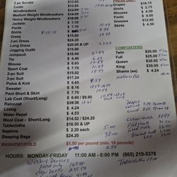 Everclean Laundromat and Dry Cleaners - Price list of EverClean Dry cleaners and competitors prices written next to EverCleans big difference.