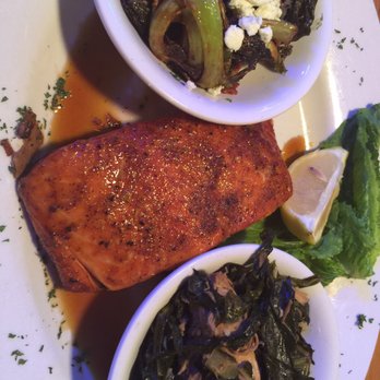 The Hideaway - Smoked Salmon, collard greens (on right), Brussel sprouts with goat cheese & bacon (on left) - Sports Bars Near Me - Odenton, Maryland The Hideaway - Smoked Salmon, collard greens (on right), Brussel sprouts with goat cheese & bacon (on left) - Sports Bars Near Me - Odenton, Maryland