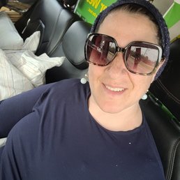 a woman in a car