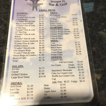 Semper Fi - a menu for a restaurant - Wine Bars Near Me - Oklahoma City, Oklahoma
