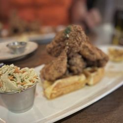 The Parched Pig - Chicken and waffles.   Enough here for two dinners!