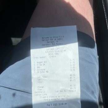 Chick-fil-A - My receipt - Fast Food Near Me - Denison, Texas Chick-fil-A - My receipt - Fast Food Near Me - Denison, Texas