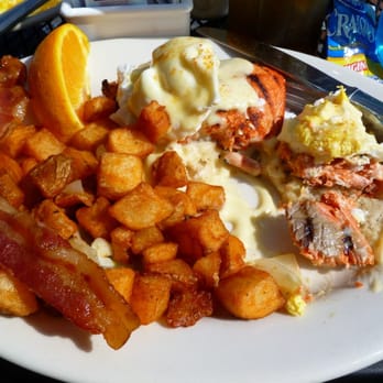 Lake Forest Bar & Grill - Smoked Salmon Benedict with home fries and a side of bacon. - American Near Me - Lake Forest Park, Washington Lake Forest Bar & Grill - Smoked Salmon Benedict with home fries and a side of bacon. - American Near Me - Lake Forest Park, Washington