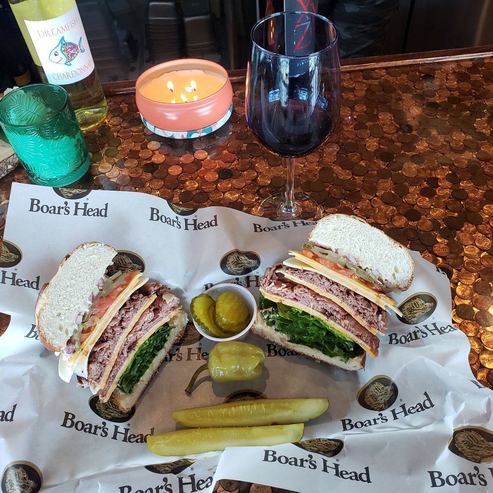 Lucky Emma's - London broil sandwich on pretzel bread - Wine Bars Near Me - Round Lake, Illinois Lucky Emma's - London broil sandwich on pretzel bread - Wine Bars Near Me - Round Lake, Illinois