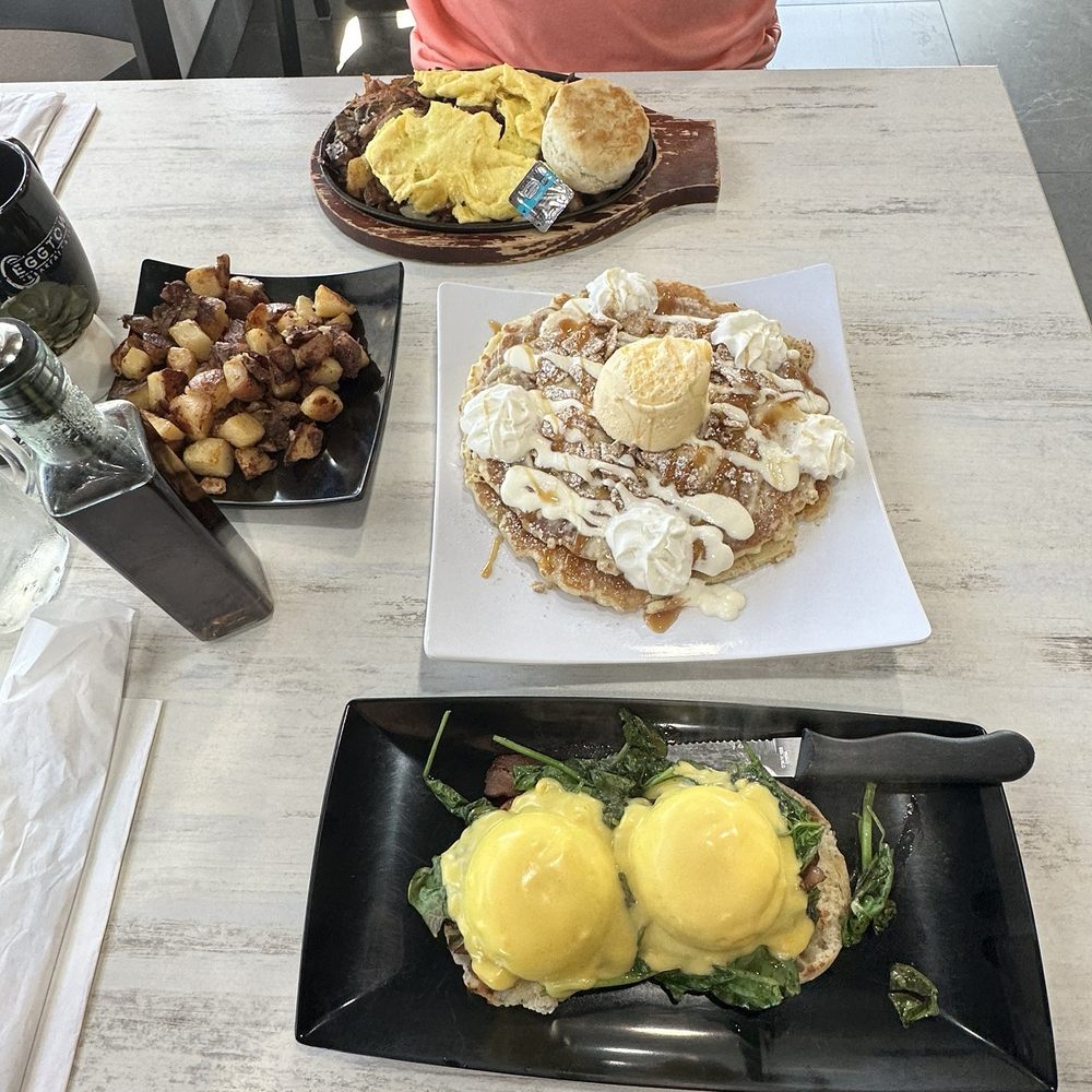 EggTown - Egg town skillet Cinnamon Toast Crunch cheesecake pancakes and Florentine Benedict. - Breakfast & Brunch Near Me - Palm Harbor, Florida EggTown - Egg town skillet Cinnamon Toast Crunch cheesecake pancakes and Florentine Benedict. - Breakfast & Brunch Near Me - Palm Harbor, Florida