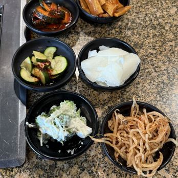 Temecula Korean BBQ - Their banchan. The best items were pickled radish, spicy fish cakes and potatoes. - Korean Near Me - Temecula, California