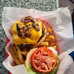 Casey Key Fish House - 1/2 burger w mush n oinions n cheese w fries
