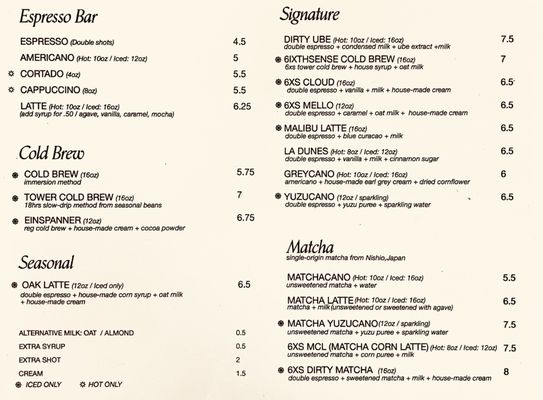 Menu photo 5 6XS STUDIO Los Angeles, CA