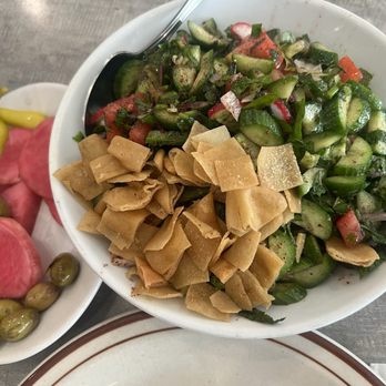 Carnival Restaurant - Fattoush salad with complimentary pickled veggies and olives - Middle Eastern Near Me - Sherman Oaks, California Carnival Restaurant - Fattoush salad with complimentary pickled veggies and olives - Middle Eastern Near Me - Sherman Oaks, California