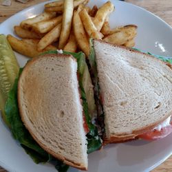 BeanBath Cafe - Chicken salad sandwich on toasted sourdough bread & fries