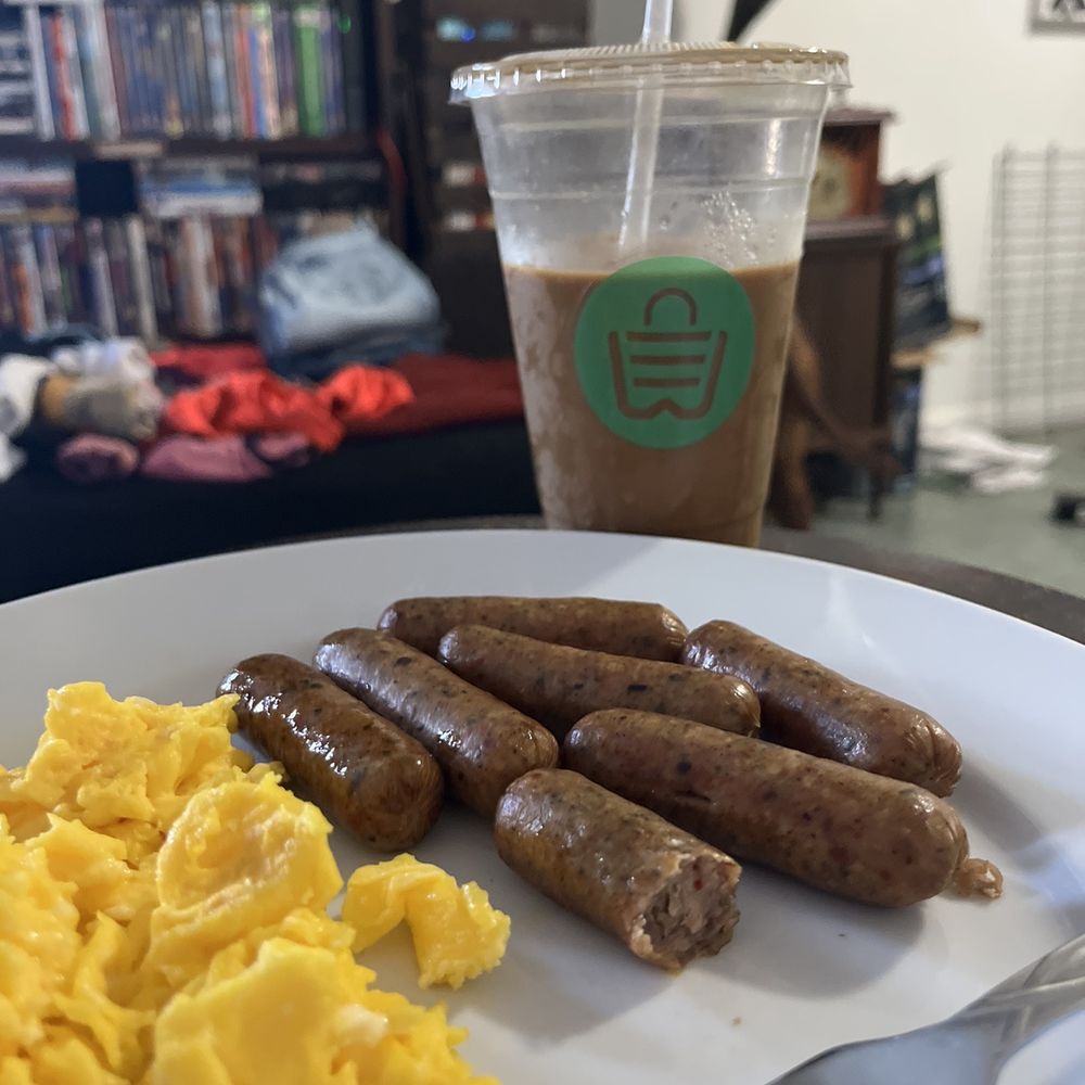 Iced coffee and chicken links Iced coffee and chicken links