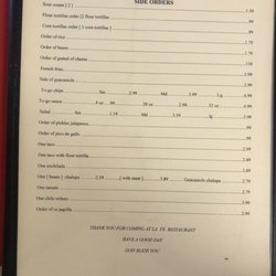La Fe Restaurant - Sides menu