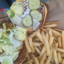 Crispy chicken sandwich and fries Crispy chicken sandwich and fries