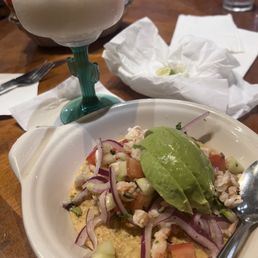 Shrimp Ceviche Tostada & Pina Colada Shrimp Ceviche Tostada & Pina Colada