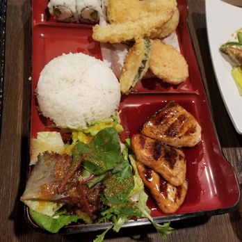 Umebana - Salmon Teriyaki Bento Box with Mixed Tempura & California Roll. - Japanese Near Me - Duarte, California Umebana - Salmon Teriyaki Bento Box with Mixed Tempura & California Roll. - Japanese Near Me - Duarte, California