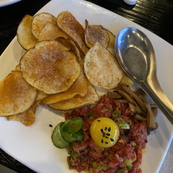 Oni - Beef tartare with quail egg and homemade chips - Ramen Near Me - Albuquerque, New Mexico