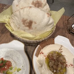 Warm fresh Pita, Lebano Cream Cheese and Hummus Warm fresh Pita, Lebano Cream Cheese and Hummus