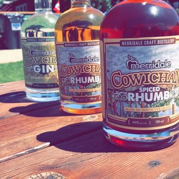 Merridale Cidery & Distillery - Spiced Rhumb in front, the Rhumb and finally Gin. - Distilleries Near Me - Cobble Hill, British Columbia Merridale Cidery & Distillery - Spiced Rhumb in front, the Rhumb and finally Gin. - Distilleries Near Me - Cobble Hill, British Columbia