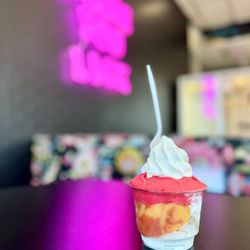 CJ's Italian Ice & Custard - Mango chamoy & strawberry gelati with vanilla custard