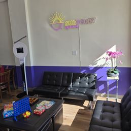 Family and kids friendly sitting area with games