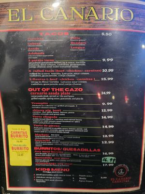 Menu photo 2 El Canario Carnitas Temecula, CA