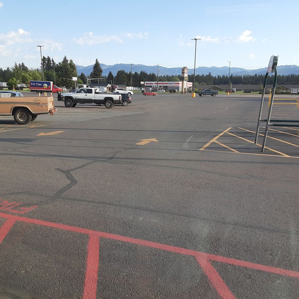Super 1 Foods - Partial view of parking lot taken from eating area. - Grocery Near Me - Columbia Falls, Montana