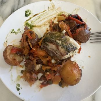Dora Ristorante - Seabass with peperonata and potatoes. - Italian Near Me - La Jolla, California