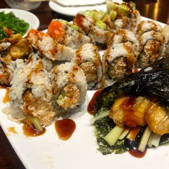 Sushi 9 - Eel handroll, Soft shell crab roll, another roll with crab - Sushi Bars Near Me - Katy, Texas