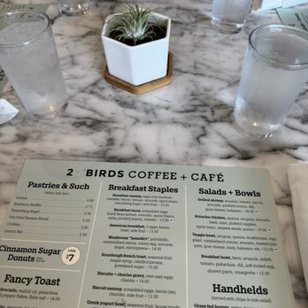 2 Birds Coffee - Menu and table setting - Coffee & Tea Near Me - Miramar Beach, Florida