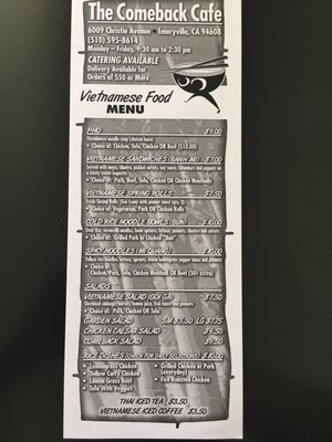 Menu photo 7 Comeback Cafe Emeryville, CA