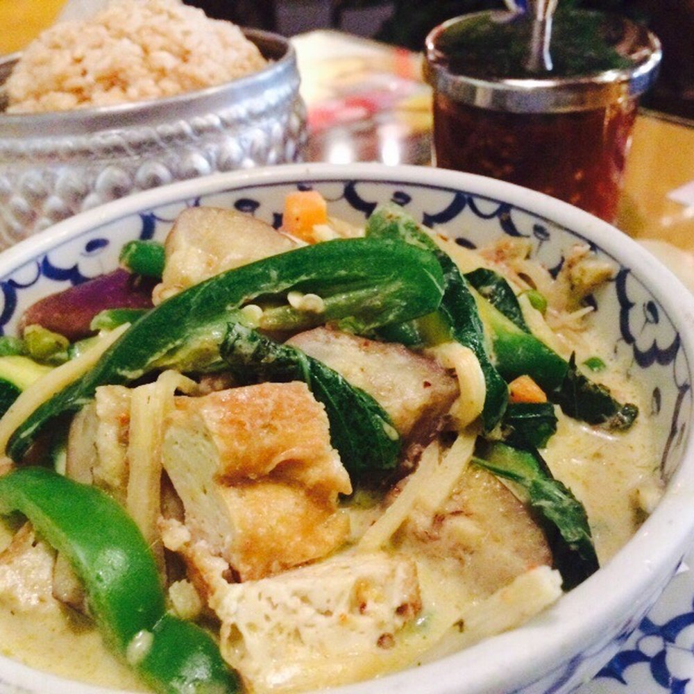 Bangkok West - Green curry with bamboo squash eggplant peas beans jalapeños and tofu. - Thai Near Me - Aptos, California Bangkok West - Green curry with bamboo squash eggplant peas beans jalapeños and tofu. - Thai Near Me - Aptos, California