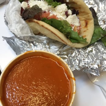Zo Greek - Tuna pita wrap and creamy tomato soup, Zo, Boston - Greek Near Me - Boston, Massachusetts Zo Greek - Tuna pita wrap and creamy tomato soup, Zo, Boston - Greek Near Me - Boston, Massachusetts