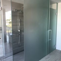 All World Glass - Shower enclosure using both clear float and acid etched glass