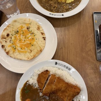 Coco Ichibanya Curry House - Chicken katsu with veggies, garlic cheese naan, & omelet with beef curry - Japanese Curry Near Me - San Diego, California Coco Ichibanya Curry House - Chicken katsu with veggies, garlic cheese naan, & omelet with beef curry - Japanese Curry Near Me - San Diego, California