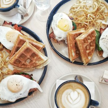 Platform Espresso Bar - Sunrise club sandwich waffles with rose latte - Coffee & Tea Near Me - Markham, Ontario