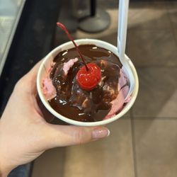 Russell Stover Chocolates - Strawberry ice cream with hot fudge & a cherry