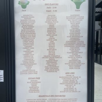 Beanstalk Coffee and Sno - Snow cone flavors, including sugar-free choices, coffee, and tea flavors. Recommend Silverfox - Coffee & Tea Near Me - Norman, Oklahoma