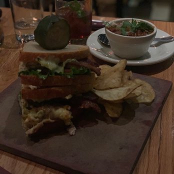 Whiskey Cake - Chicken and cheese melt with house kettle chips - New American Near Me - San Antonio, Texas Whiskey Cake - Chicken and cheese melt with house kettle chips - New American Near Me - San Antonio, Texas