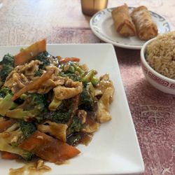 Peking Express - Chicken w broccoli and fried rice. Added egg rolls