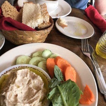Cafe Rustika - Round 1 - Hummus Platter Lunch for me and a bacon onion soup for my fiancé - German Near Me - Richmond, Virginia Cafe Rustika - Round 1 - Hummus Platter Lunch for me and a bacon onion soup for my fiancé - German Near Me - Richmond, Virginia