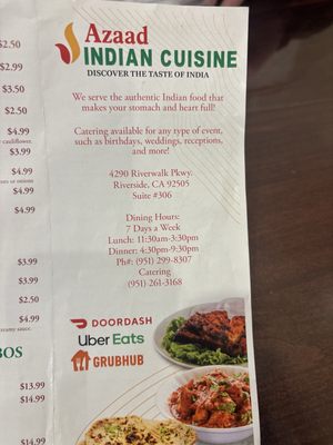 Menu photo 5 Azaad Indian Cuisine Riverside, CA Menu photo 5 Azaad Indian Cuisine Riverside, CA
